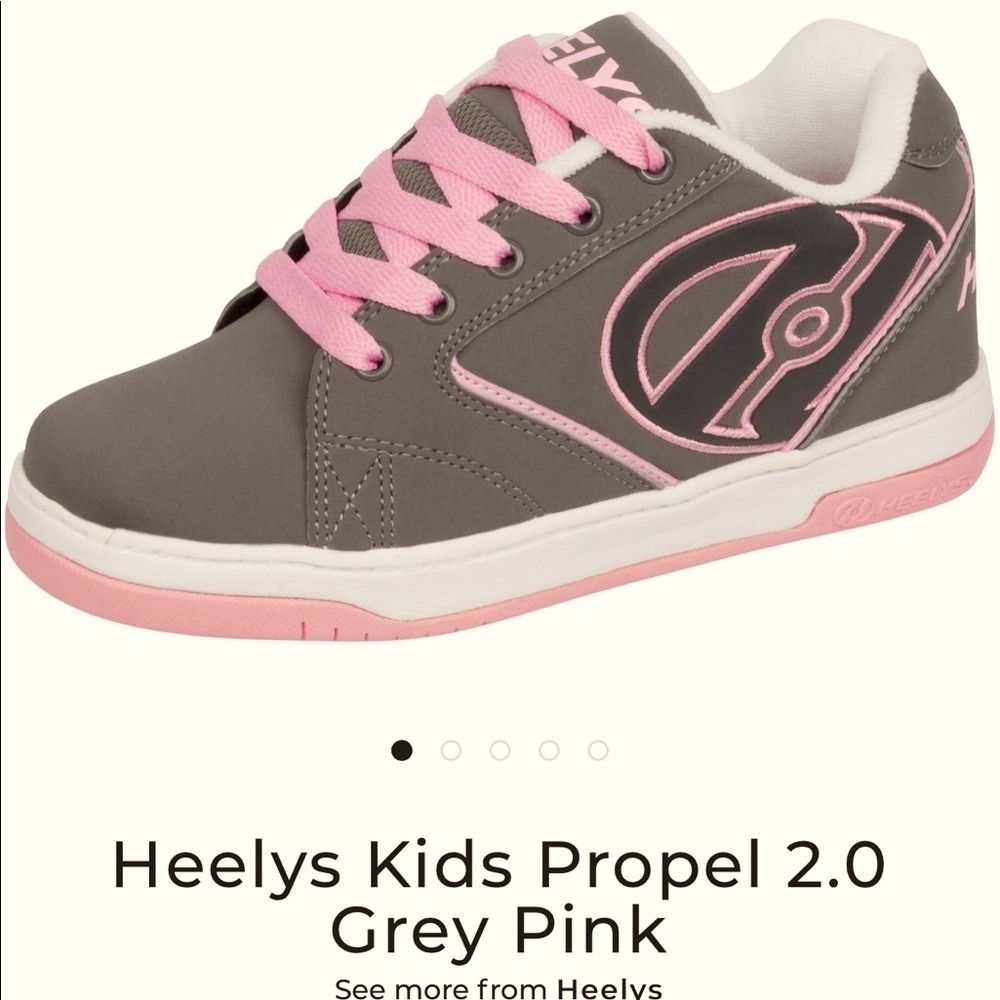 Heely’s Girls Pink and Grey sneaker/skate. Propel. Youth 5. Pink laces. Nice